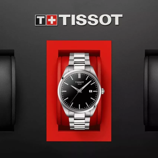 Vista frontal del reloj Tissot PR 100 T150.410.11.051.00 con esfera negra
