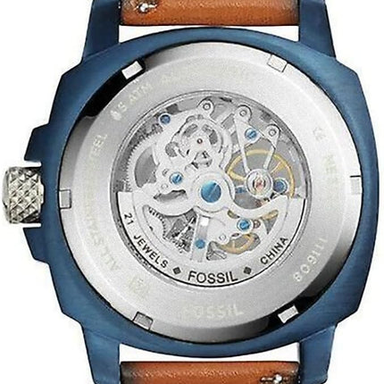 Parte trasera del reloj Fossil ME3135 automático en acero inoxidable