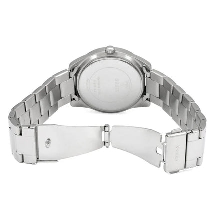 Parte trasera y cierre del reloj Guess W1201L1 en acero plateado