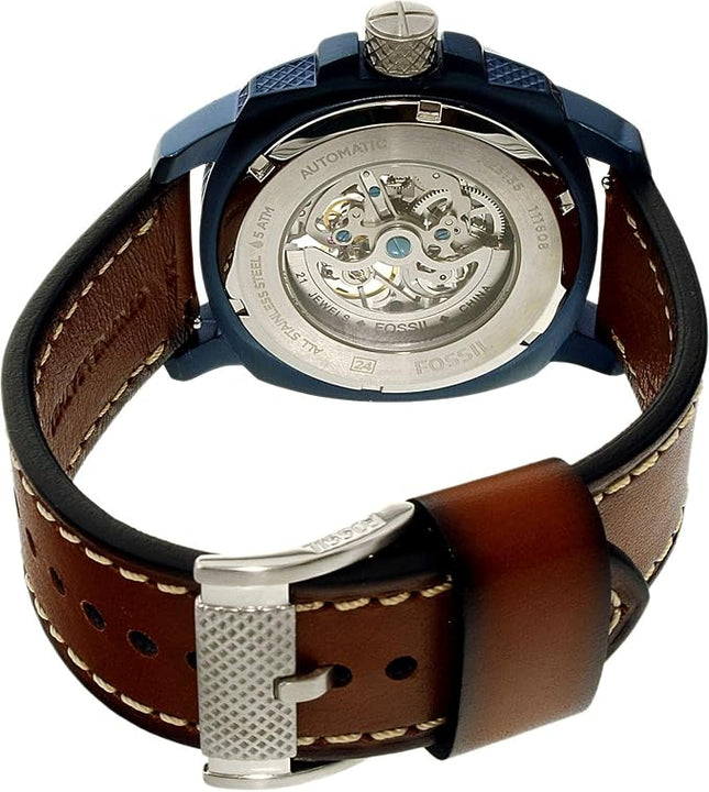 Parte trasera del reloj Fossil ME3135 automático en acero inoxidable