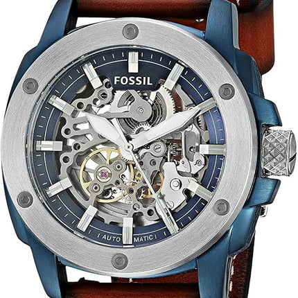 Reloj Fossil ME3135 automático para hombre con esfera azul y correa marrón