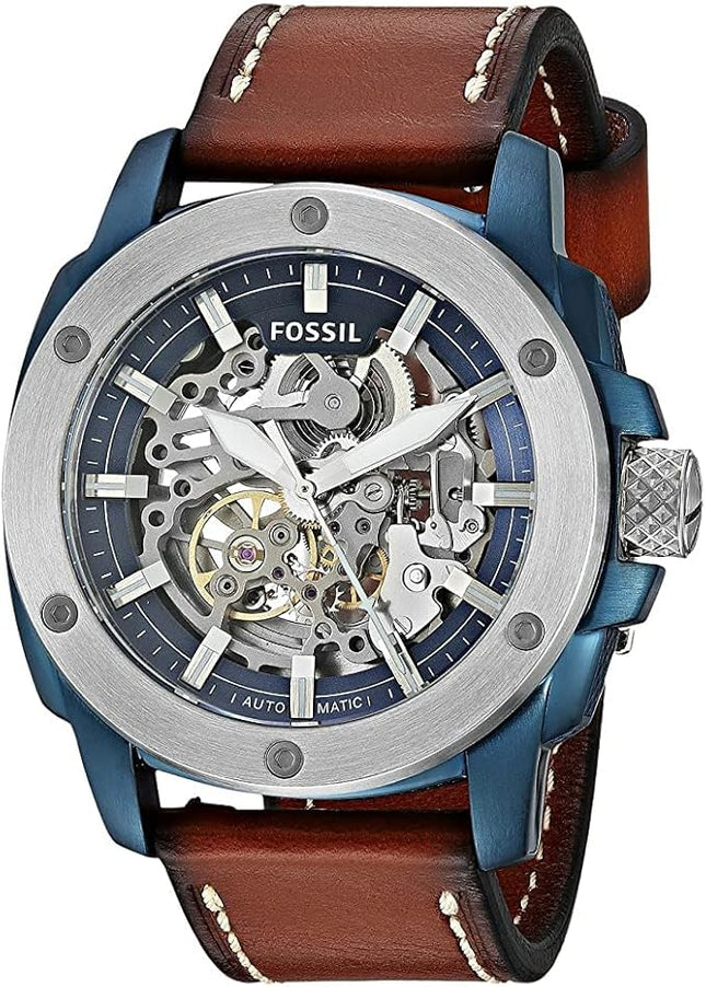 Reloj Fossil ME3135 automático para hombre con esfera azul y correa marrón