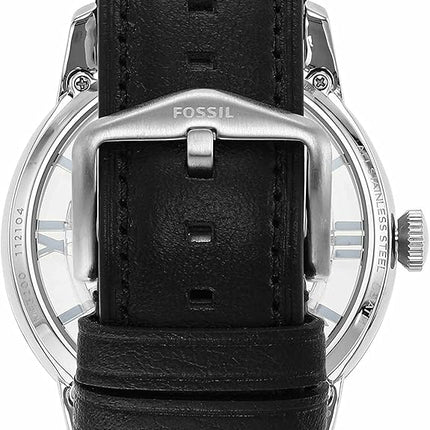 Parte trasera y cierre del reloj Fossil ME3200 con correa negra