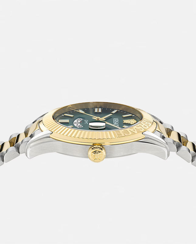 Detalle de la esfera verde del reloj Versace VEOU00225 para hombre