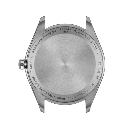 Vista trasera del reloj Tissot PR 100 T150.410.11.051.00 en acero inoxidable
