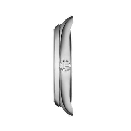 Vista lateral del reloj Tissot PR 100 T150.410.11.051.00 en acero inoxidable