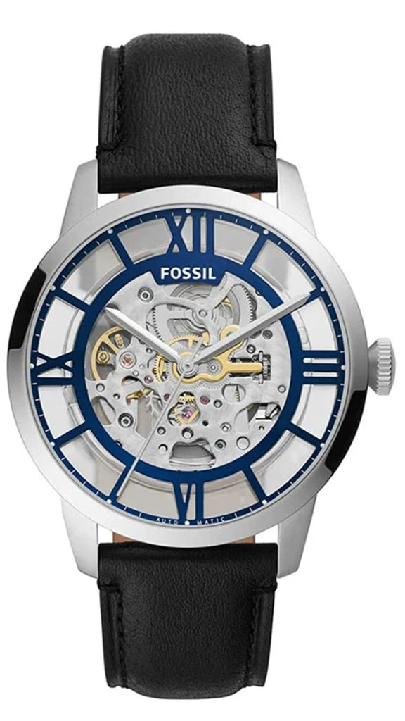 Reloj Fossil ME3200 automático para hombre con correa negra y esfera azul