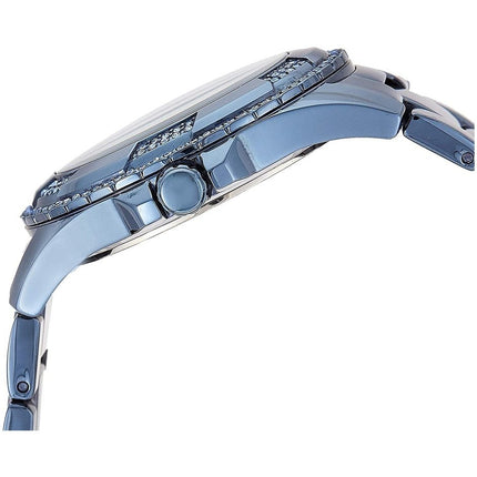 Vista lateral del reloj Guess W0702L1 con caja azul