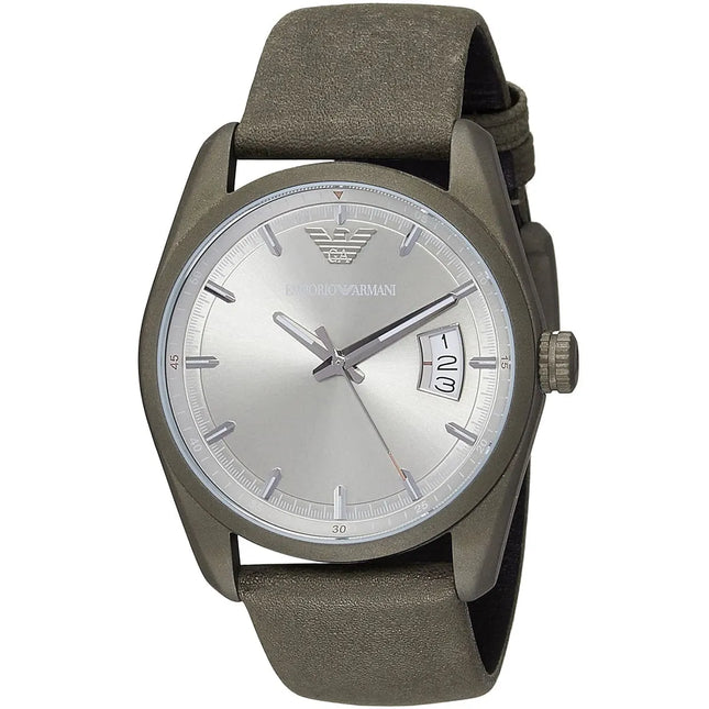 Vista frontal del reloj Emporio Armani AR6079 con esfera gris clara