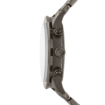 Vista lateral del reloj Emporio Armani AR80045 en acero gris