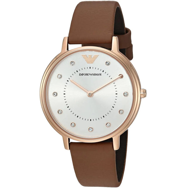 Reloj Emporio Armani AR8040 para mujer con correa marrón y caja rosada