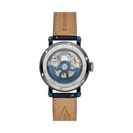 Parte trasera del reloj Fossil ME3136 automático en acero inoxidable