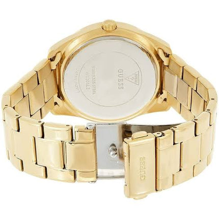 Parte trasera y cierre del reloj Guess W1201L2 en acero dorado