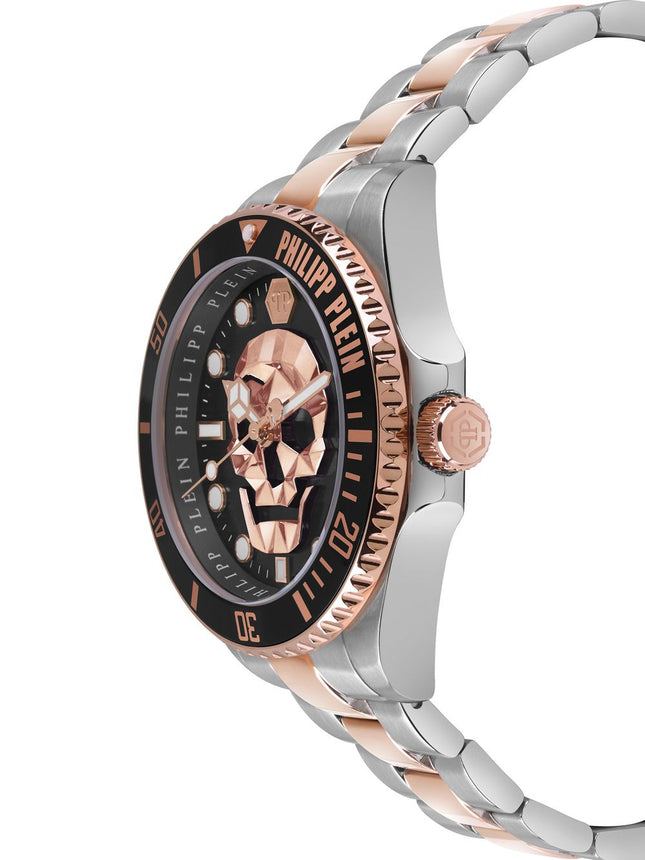 Detalle de la esfera negra y rosada del reloj Philipp Plein PWOAA0822