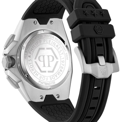 Parte trasera y cierre del reloj Philipp Plein PWTBA0123 con correa negra