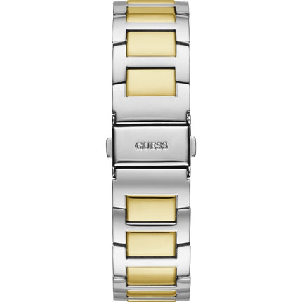 Parte trasera y cierre del reloj Guess W1156L5 en acero bicolor