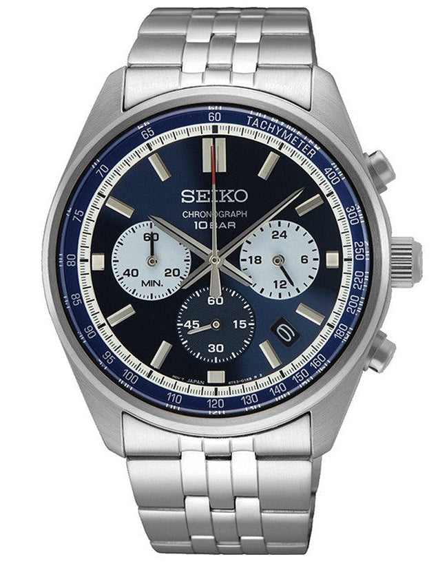  Reloj Seiko SSB427P1 para hombre en acero plateado con esfera azul