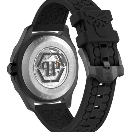 Parte trasera y cierre del reloj Philipp Plein PWRAA0923 con correa negra