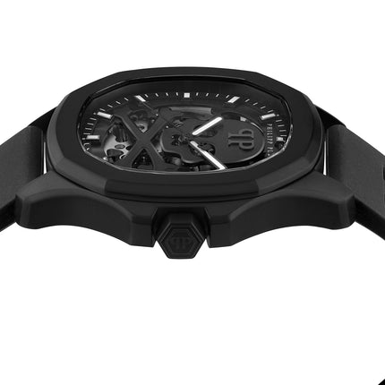 Detalle de la esfera skeleton del reloj Philipp Plein PWRAA0923 para hombre