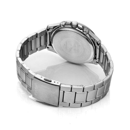 Parte trasera y cierre del reloj Casio MTP-1375D-1AVEF con correa plateada