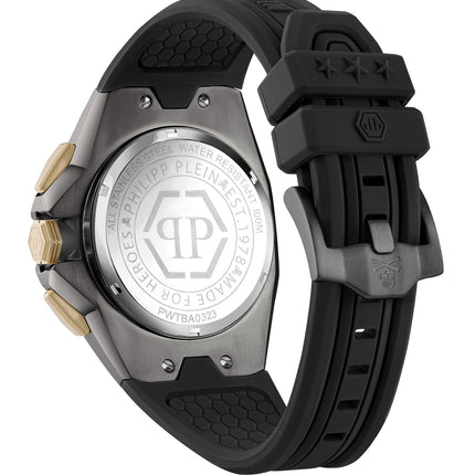 Parte trasera y cierre del reloj Philipp Plein PWTBA0323 con correa negra