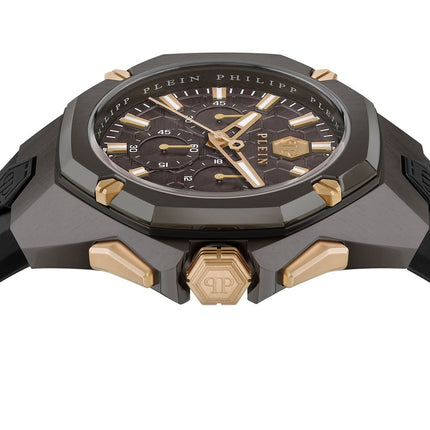 Detalle de la esfera negra y dorada del reloj Philipp Plein PWTBA0323 para hombre