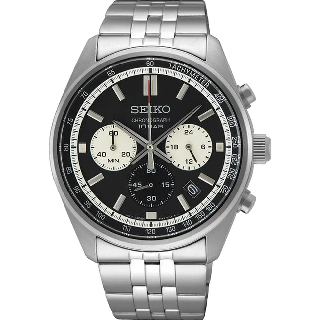 Reloj Seiko SSB429P1 para hombre en acero plateado con esfera negra