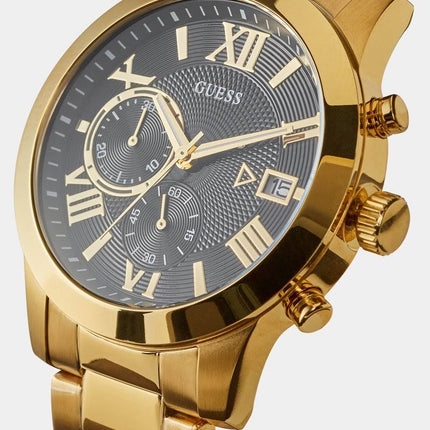 Detalle de la esfera negra del reloj Guess W0668G8 para hombre
