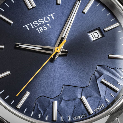 esfera del reloj Tissot PR 100 Jungfraubahn en acero inoxidable plateado