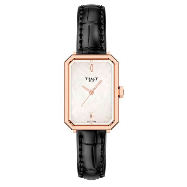 Reloj Tissot SRV T160.110.36.113.00 para mujer con caja oro rosa y correa negra