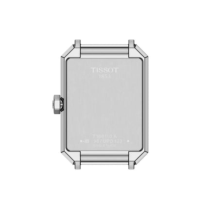 Vista trasera del reloj rectangular Tissot SRV T160.110.16.423.00