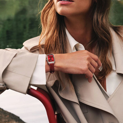 Correa roja de piel estilo cocodrilo del reloj Tissot SRV para mujer