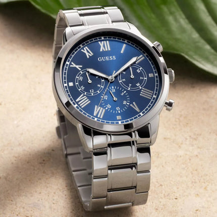 Reloj Guess W1309G4 para hombre en acero plateado y esfera azul